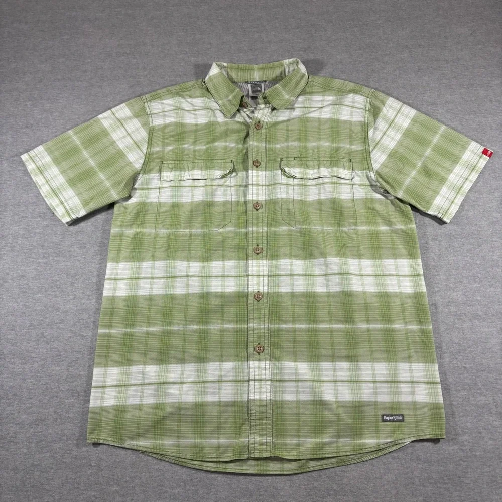The North Face Mens VaporWick Short Sleeve Plaid Hiking Shirt Green Medium ADHN